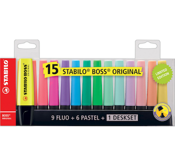 Zvýrazňovač Stabilo Boss 9ks fluo a 6ks pastel sada 15ks